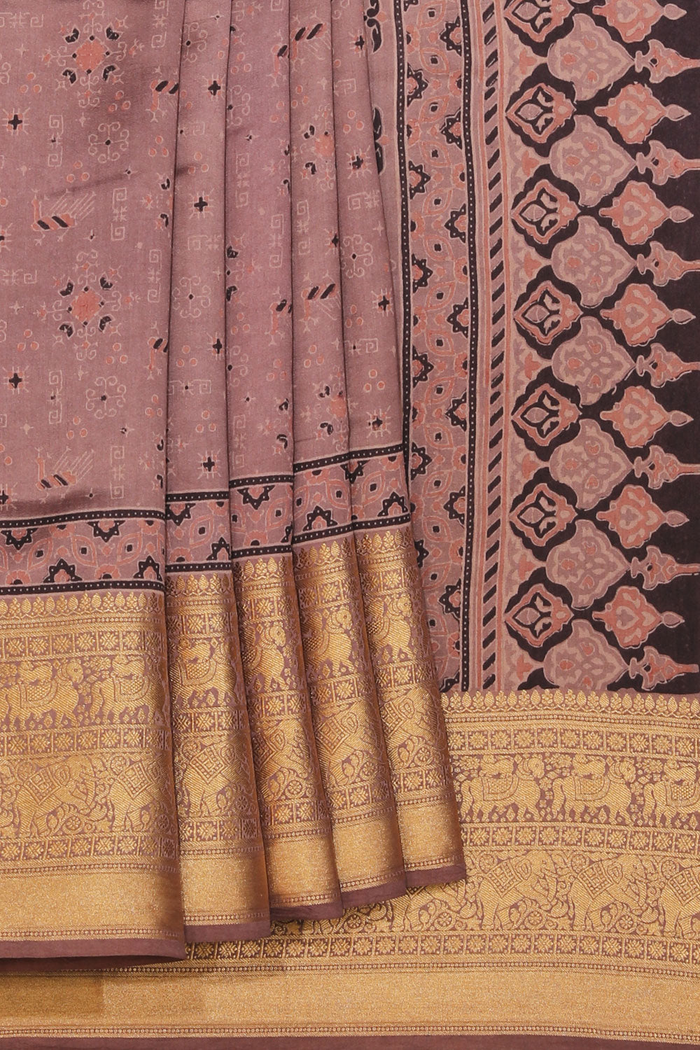 Image of Ajrakh Printed Modal Silk Saree